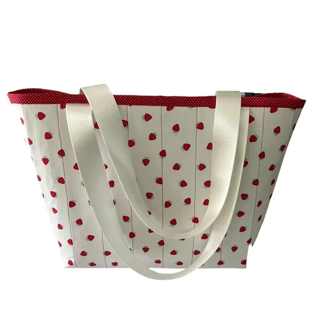 Berries & Polka Dots Handmade Womens Tote Handbag Large Cottagecore Farmhouse